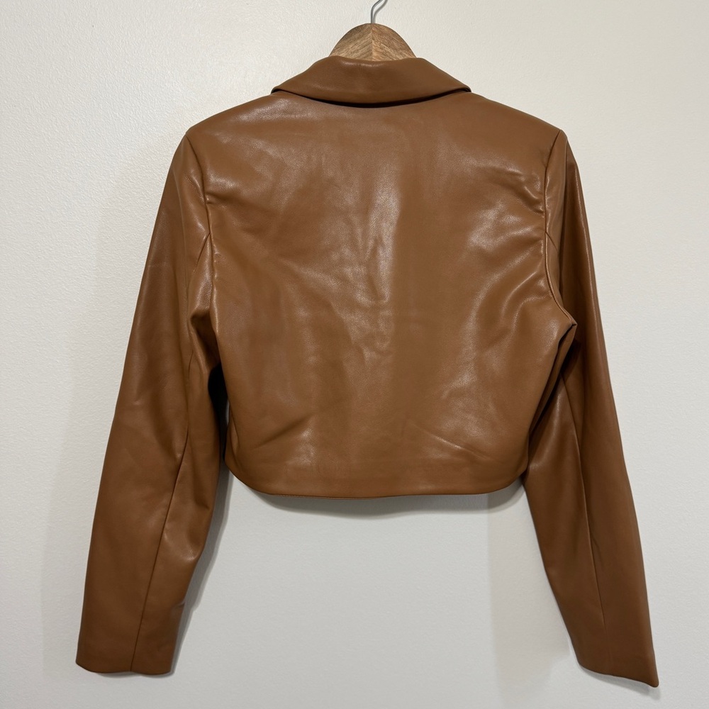 NEW Abercrombie & Fitch Cropped Vegan Leather Jacket Blazer Tan size small NWOT - Picture 5 of 7